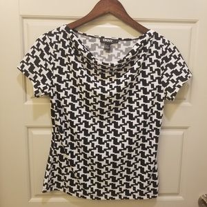 DKNY Black And White Print Career Top Sz P Small